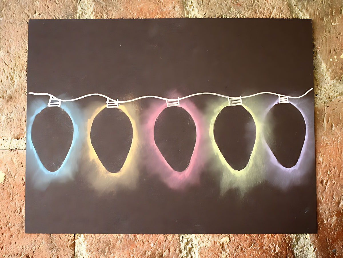 Christmas Light Chalk Stencil Art for Kids