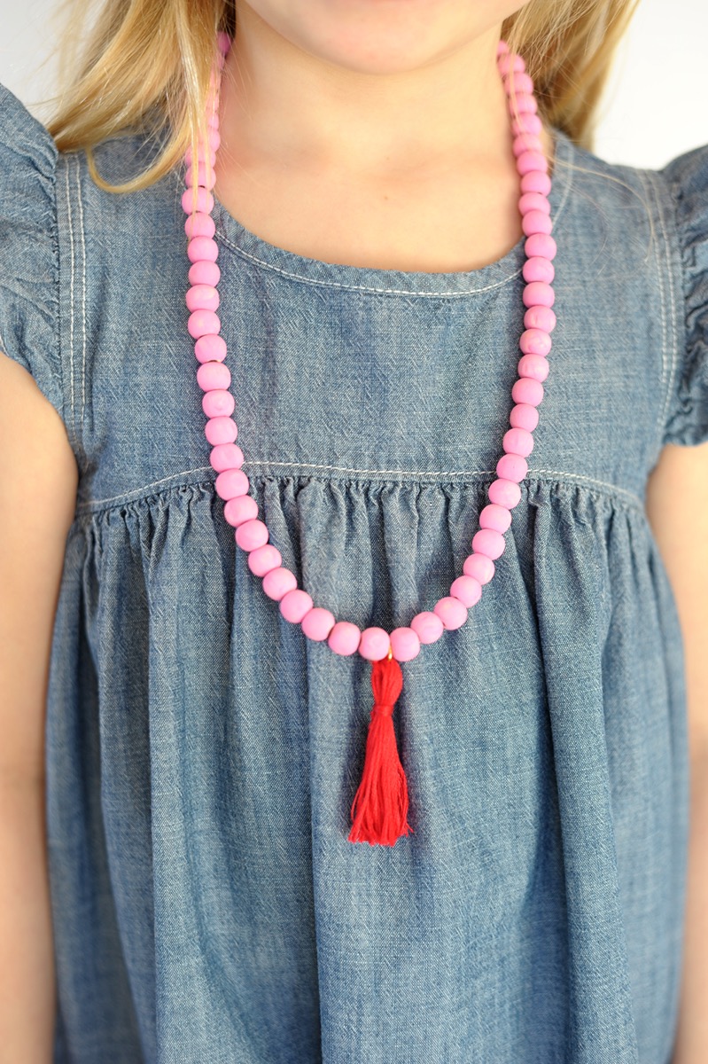 DIY Valentine Wooden Bead Tassel Necklace