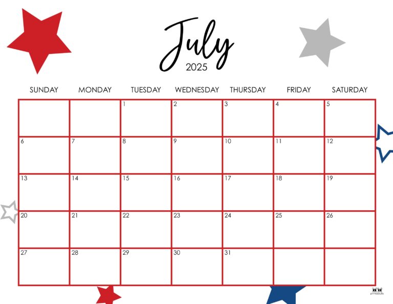 Creative July 2025 calendar from printabulls.com